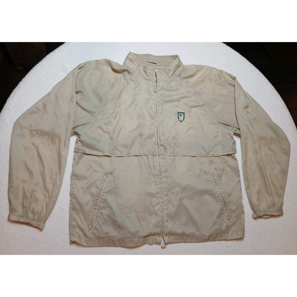 Vintage Izod Lacoste Jacket Mens Large Beige Tan Nylon Windbreaker Full Zip 80s